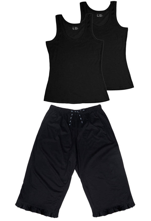 100% Cotton 3/4 Pant and Tank Tops Pajama Set