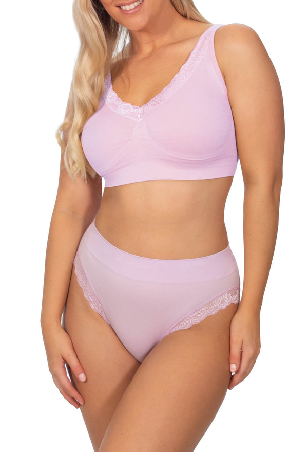 Lace Minimizer Wire Free Bra & Lace High Cut Brief Set