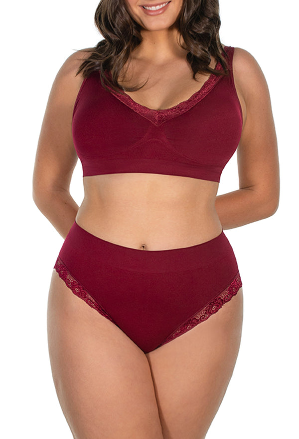 Lace Minimizer Wire Free Bra & Lace High Cut Brief Set