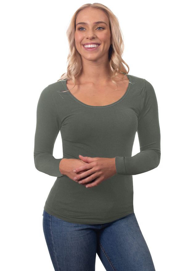 Bamboo Long Sleeve Top - 3 Pack Pacific Blue, Khaki, Wine Red