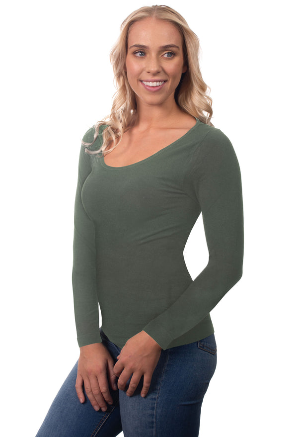 Bamboo Long Sleeve Top - 3 Pack Pacific Blue, Khaki, Wine Red