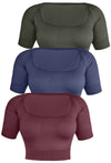 Square Neck Short Sleeve Crop Top - 3 Pack