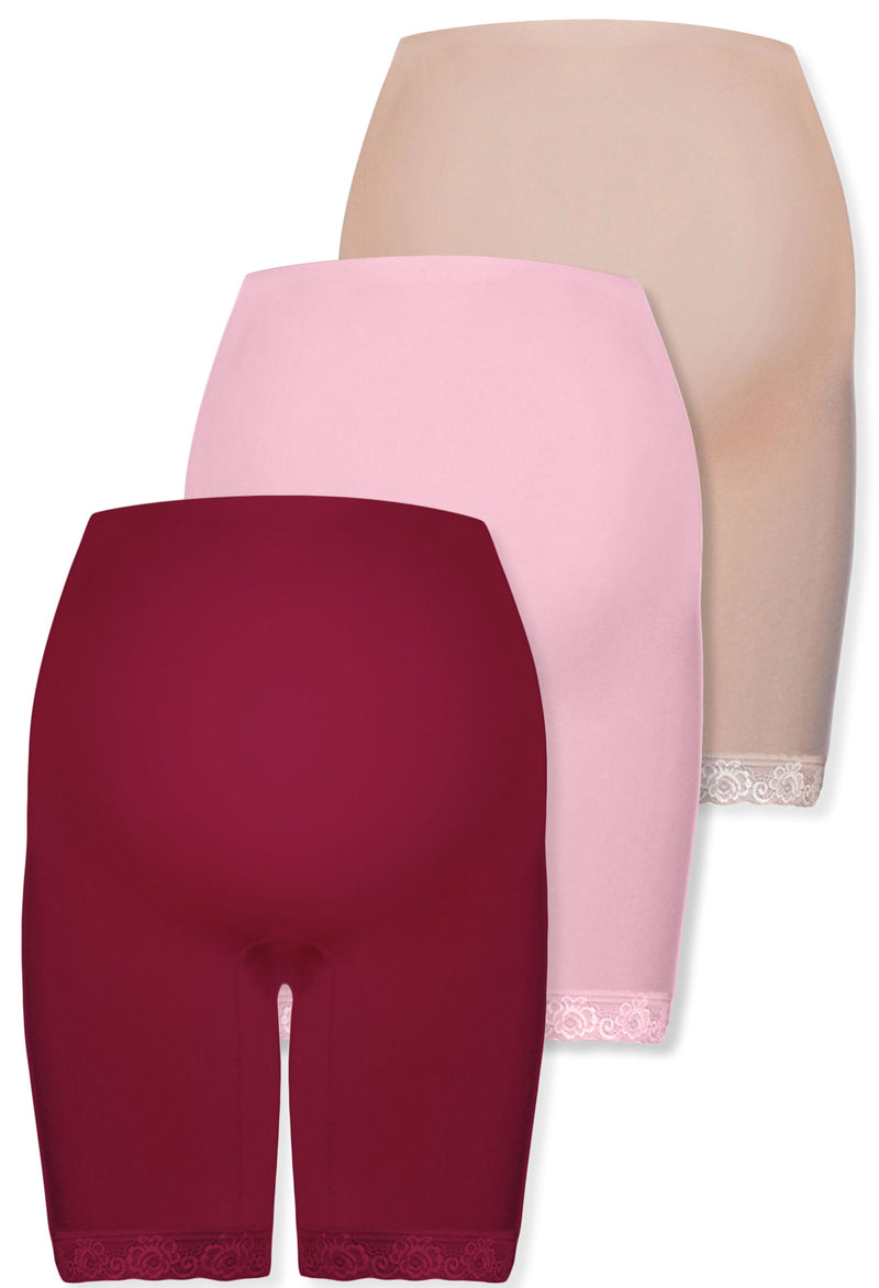 Maternity Anti Chafing High Rise Long Cotton Rich Shorts - 3 Pack