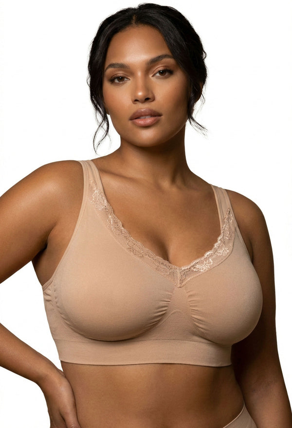 Lace Minimizer Wire Free Bra - Neutrals 3 Pack