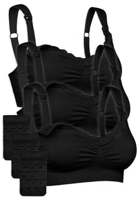 3 Pack Cushion Padded Strap Wire Free Maternity and Nursing Bra + Bra Extender Set