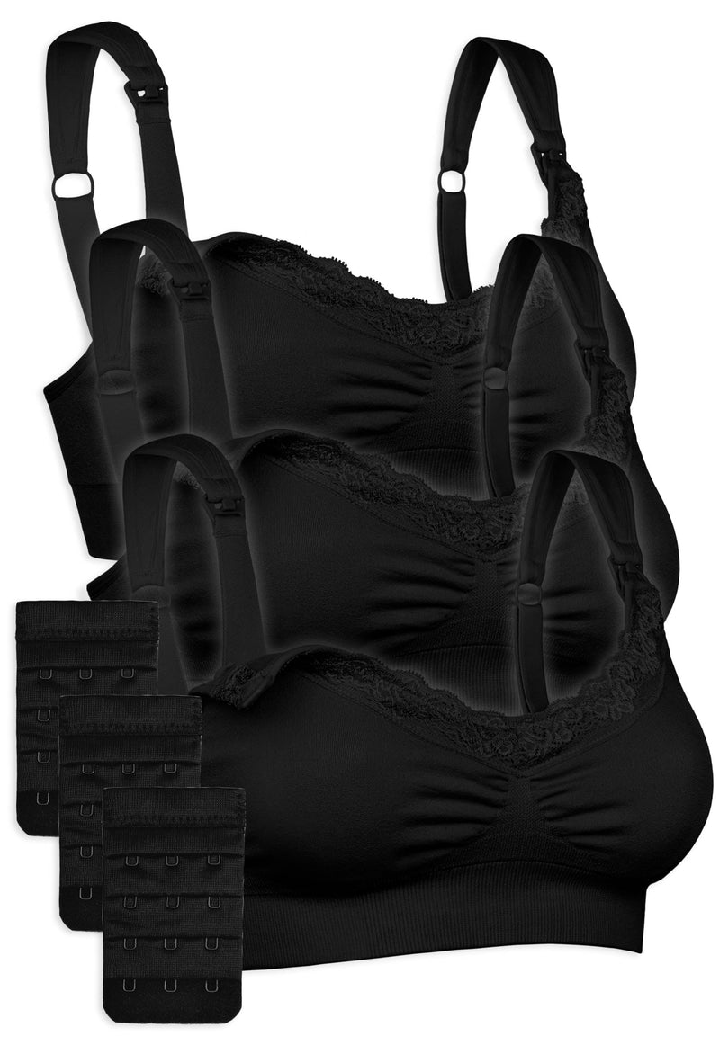 3 Pack Cushion Padded Strap Wire Free Maternity and Nursing Bra + Bra Extender Set