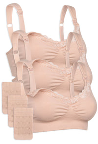 3 Pack Cushion Padded Strap Wire Free Maternity and Nursing Bra + Bra Extender Set