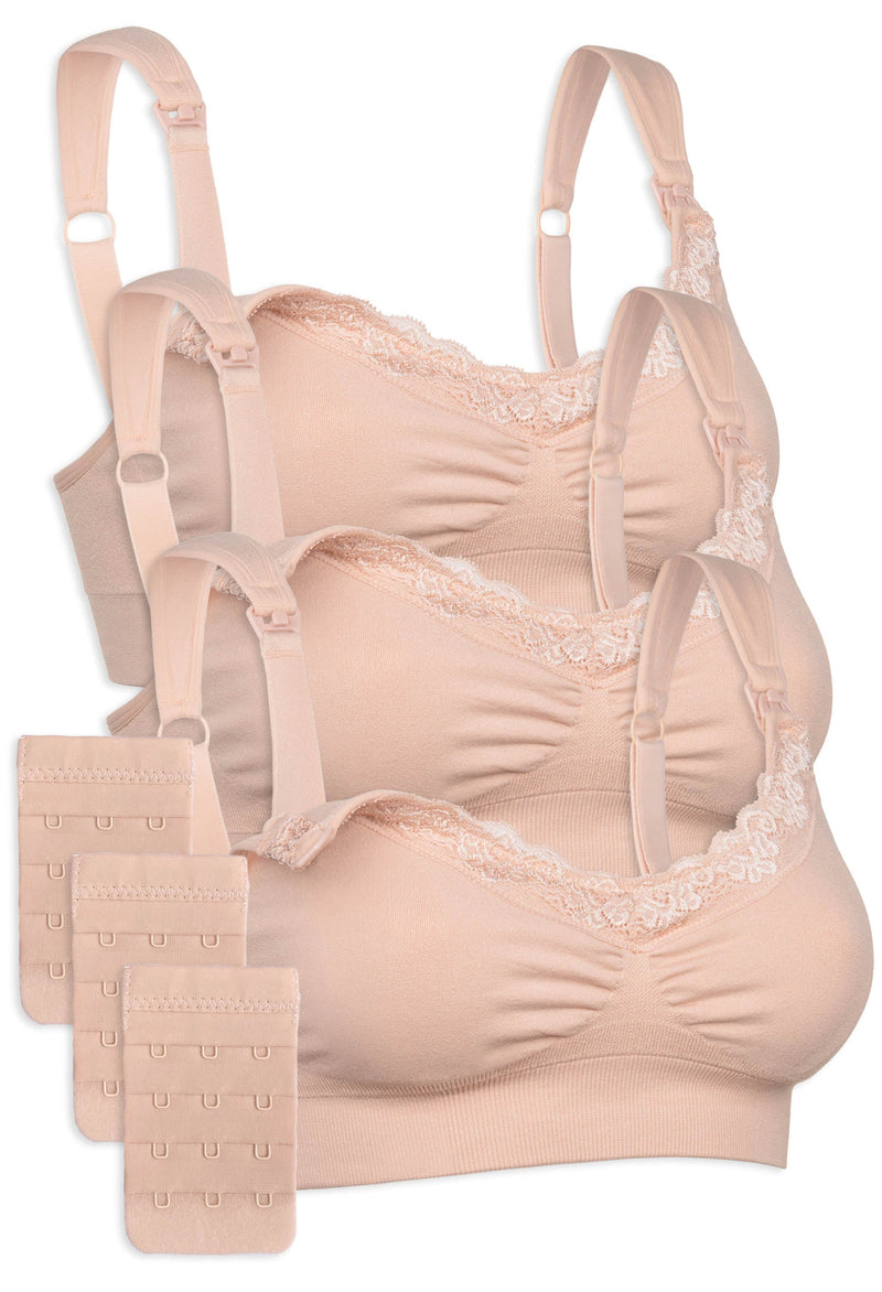 3 Pack Cushion Padded Strap Wire Free Maternity and Nursing Bra + Bra Extender Set