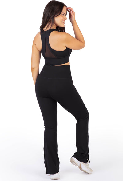 Long Line Mesh Racer Back Sports Bra & Flare Leggings Set