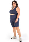 Plus Size Sports Bra - Triple-layer Support Racer & High Waist Long Biker Shorts