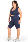 Plus Size Sports Bra - Triple-layer Support Racer & High Waist Long Biker Shorts