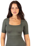Square Neck Short Sleeve Crop Top - 3 Pack