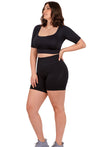 Square Neck Short Sleeve Crop Top & High Waist Midi Biker Shorts