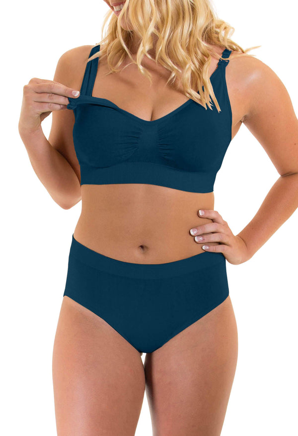 Bamboo Nursing Bra + High Cut Undies Blue Set