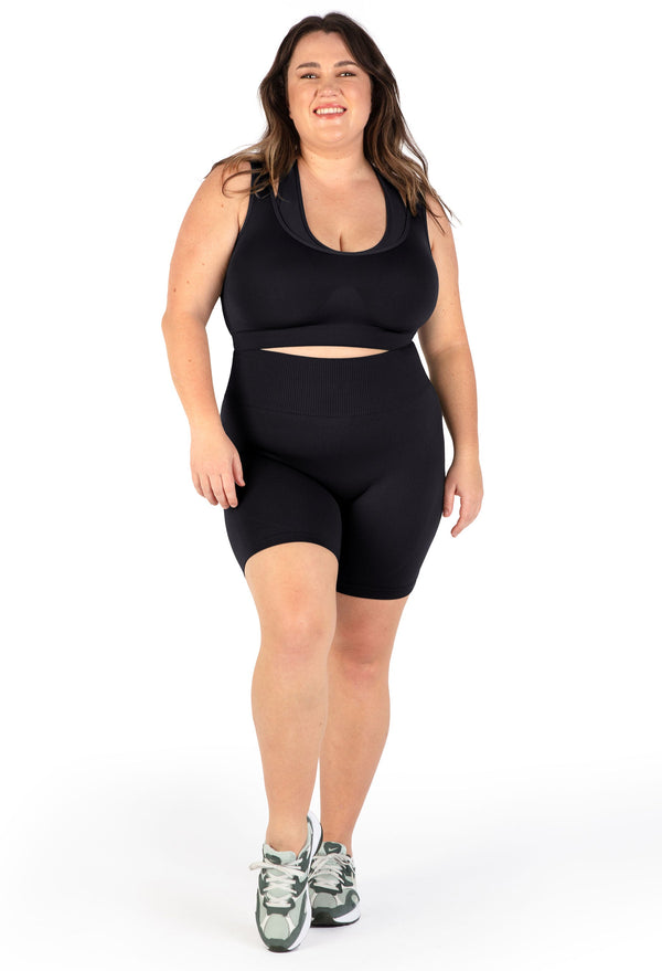 Plus Size Triple-layer Support Racer & High Waist Midi Biker Shorts