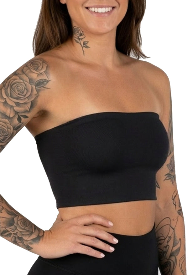 Side view of compression chest binder showing flexible stretch and smooth shaping design
