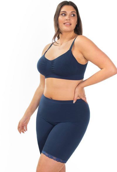 Anti Chafing Lace Midi Cotton Rich Shorts | Pacific Blue