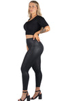 Stretchy faux leather leggings for women, perfect for work or casual wear